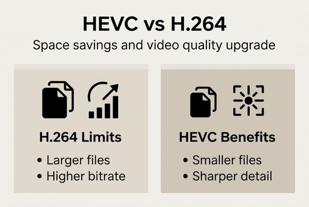 Infographic comparing HEVC to H.264 advantages