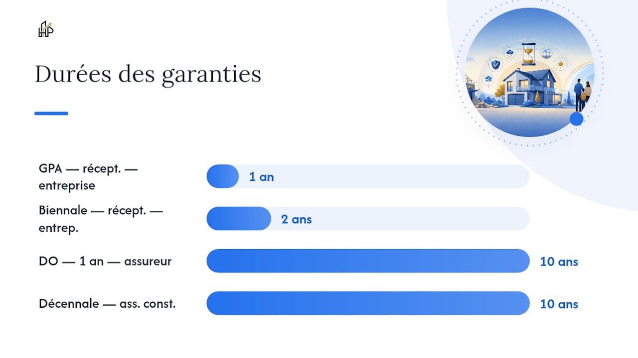 Schéma chronologique des différentes garanties et assurances obligatoires en construction