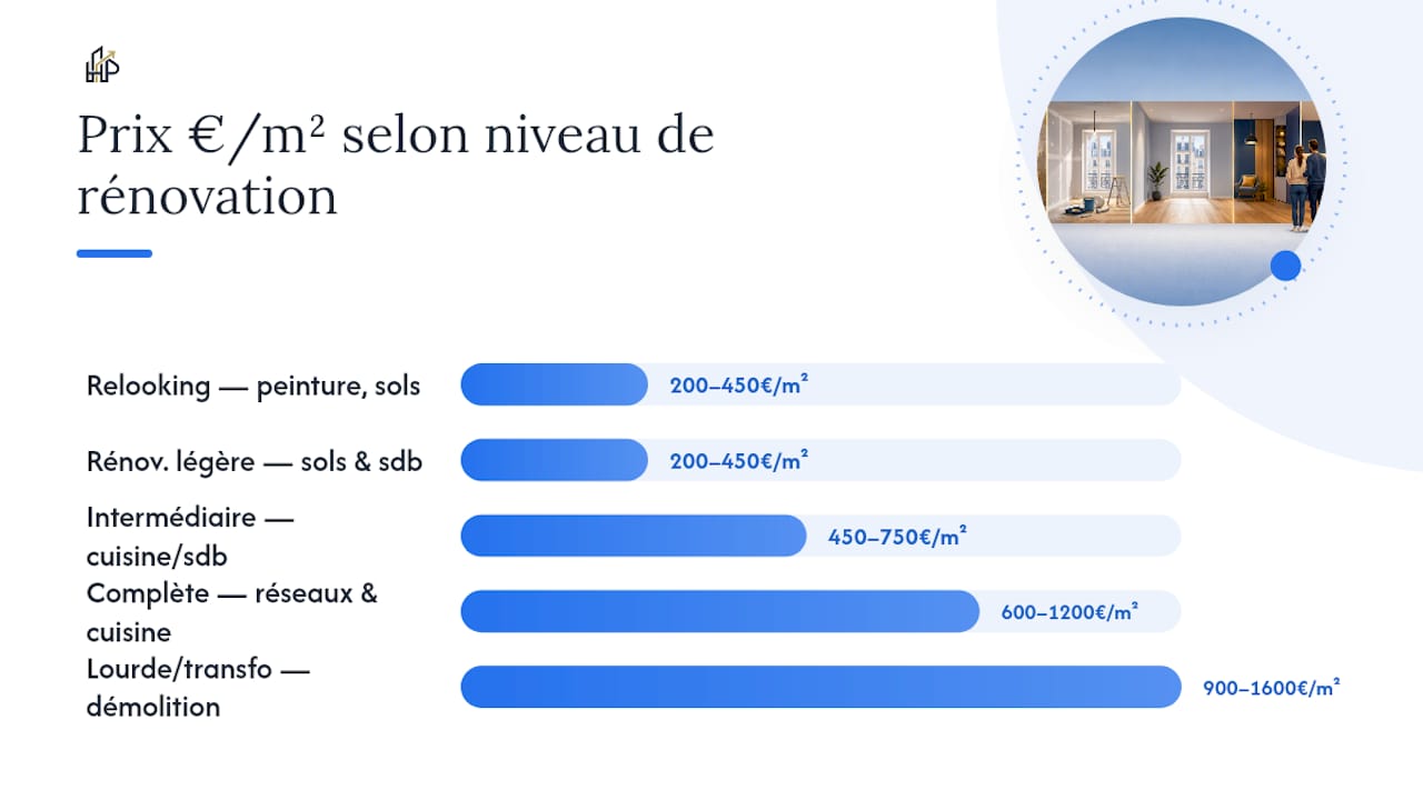 Aperçu des fourchettes de prix selon le type de travaux de rénovation