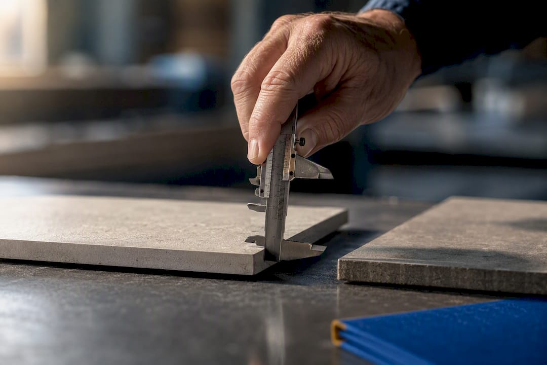 Mesure de l'épaisseur d'un échantillon de carrelage