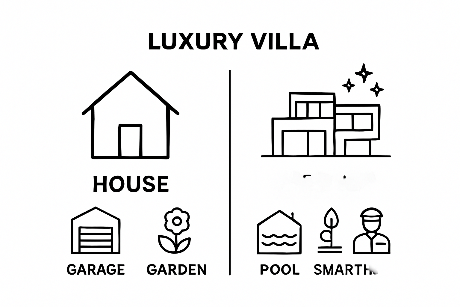 Comparison of standard house and luxury villa using icons