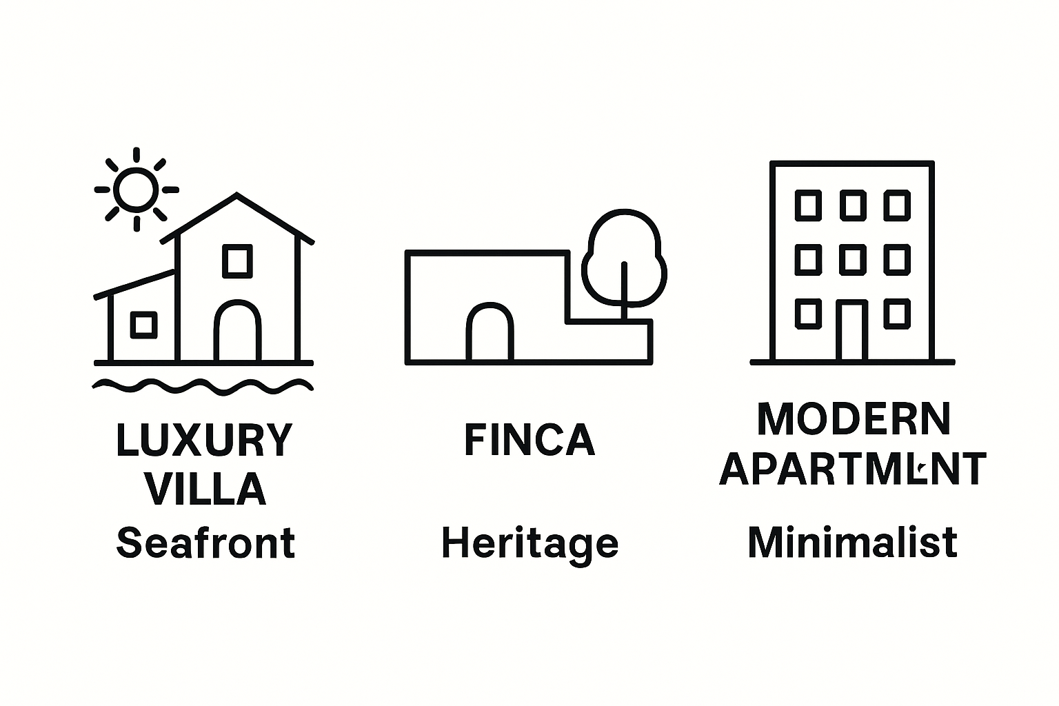 Infographic die Ibiza vastgoedtypes vergelijkt
