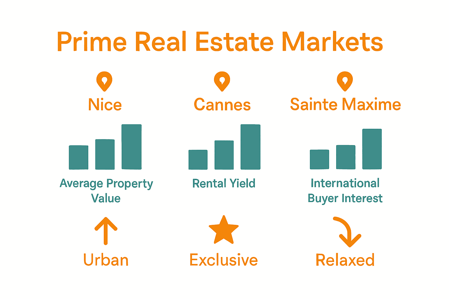 Infografik zum Vergleich der Immobilien in Nizza, Cannes und Sainte Maxime.