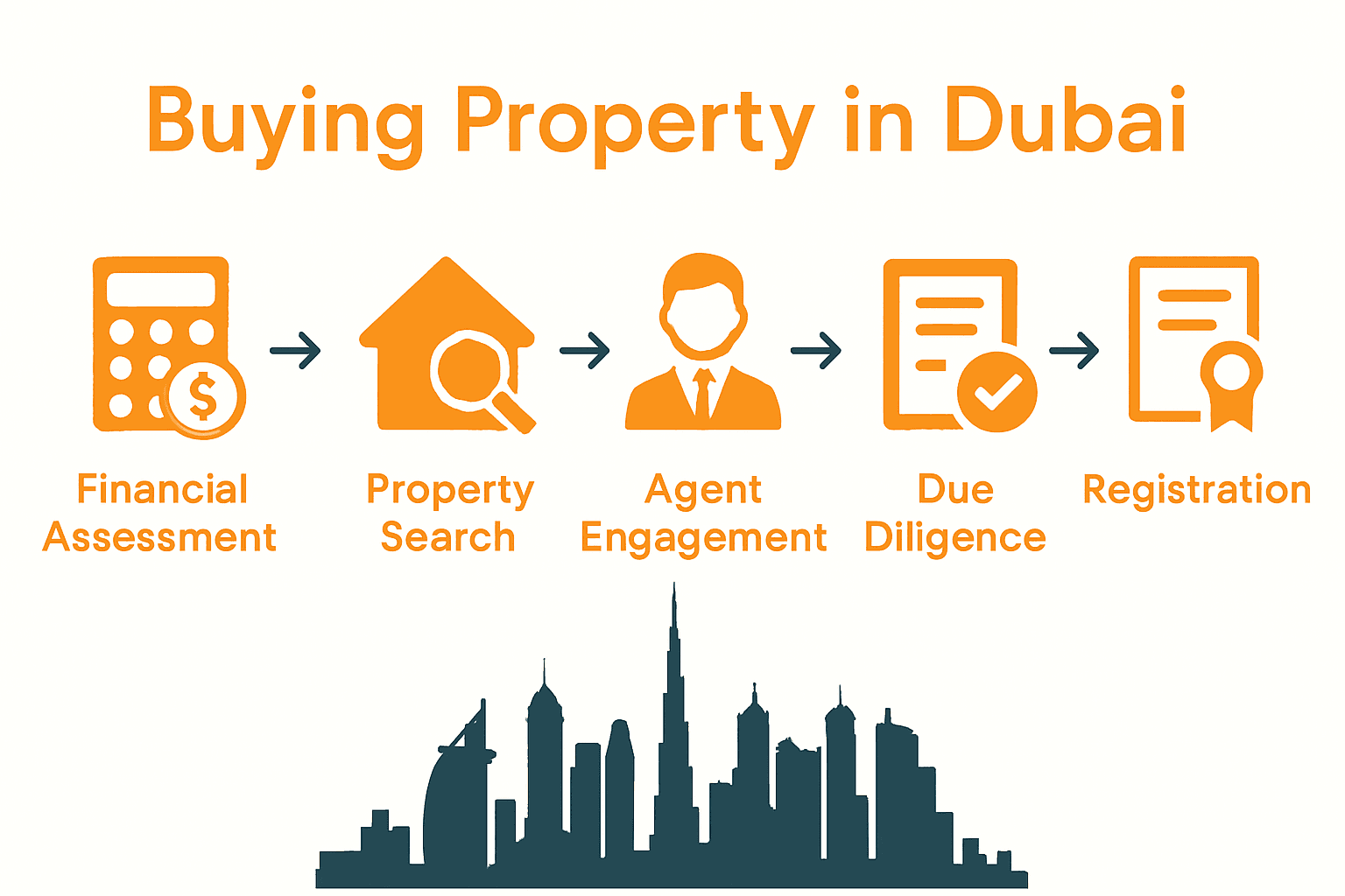 Infographic showing 5 steps to buying property in Dubai