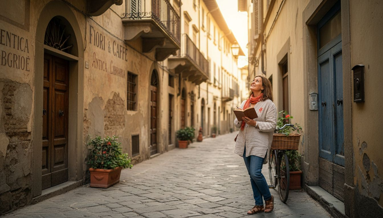 Woman exploring historic Italian city street