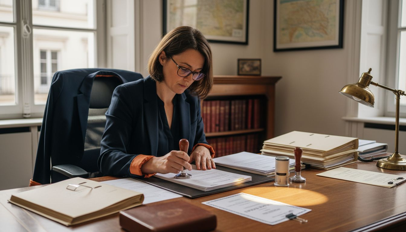 Notaire reviewing Riviera property documents