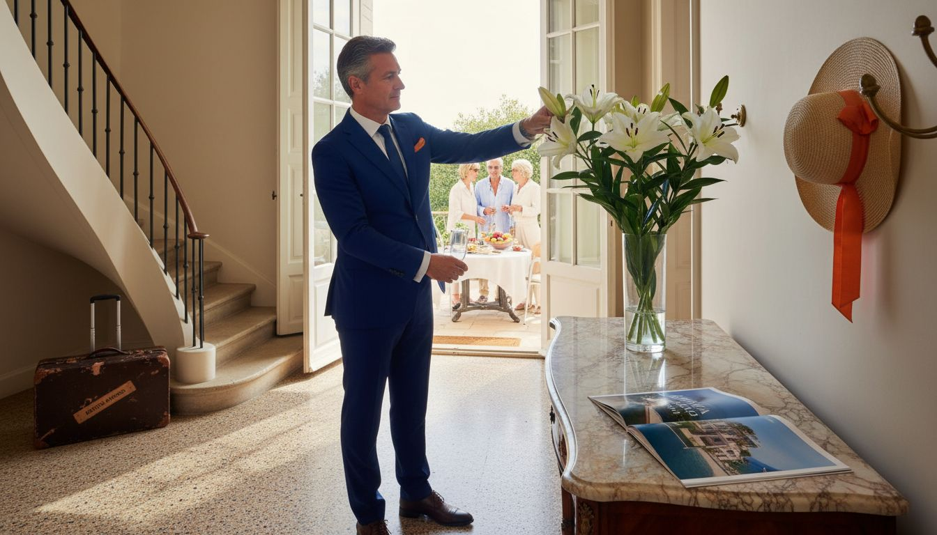 Concierge preparing luxury villa welcome scene