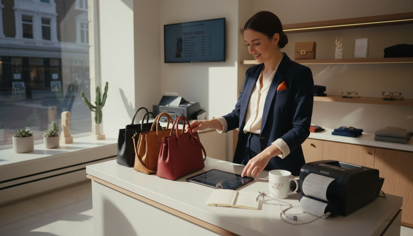 Retail manager using tablet in luxury boutique