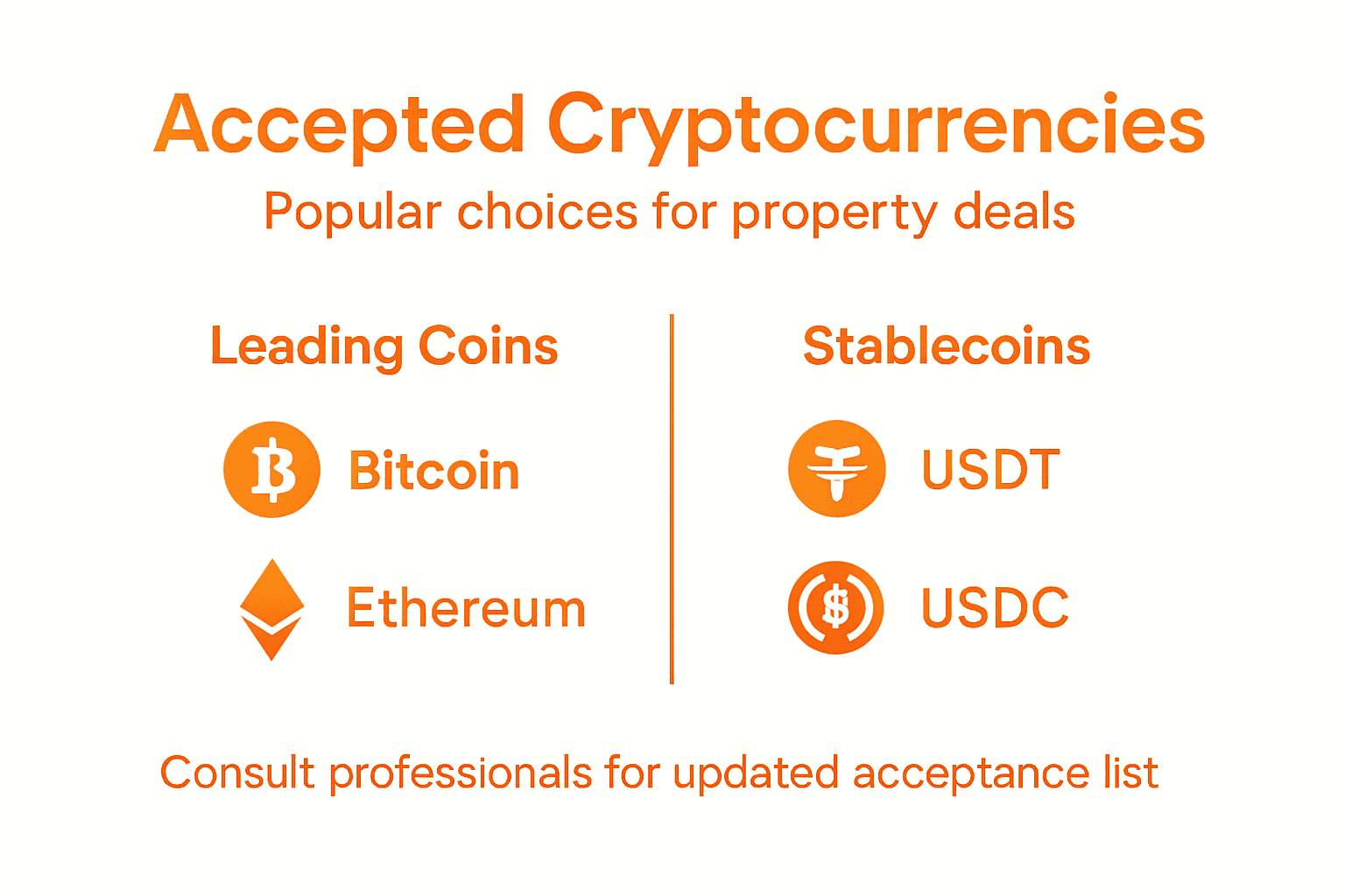 Infographic of accepted cryptocurrencies for property