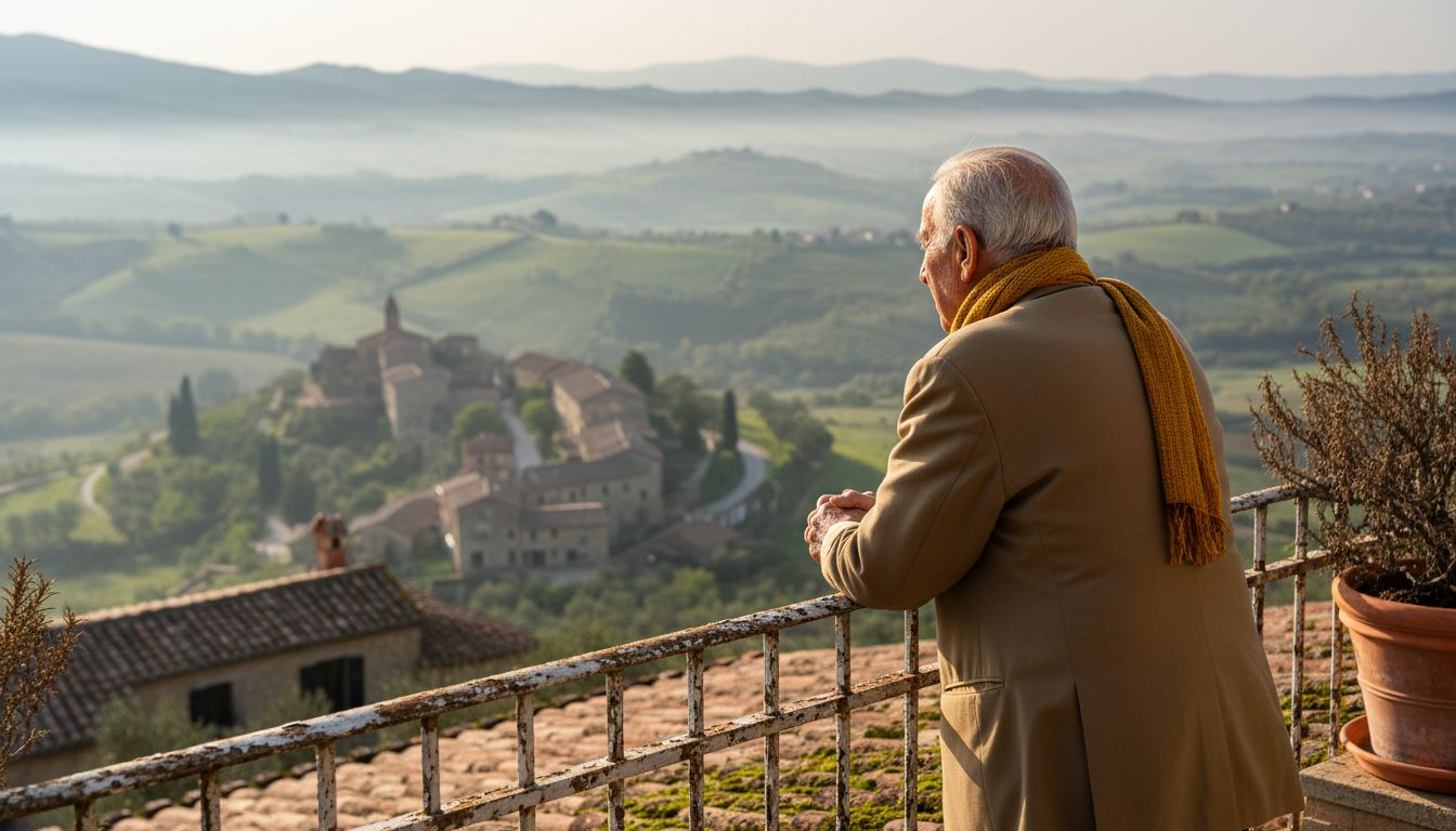 Man overlooking panoramic hilltop estate view