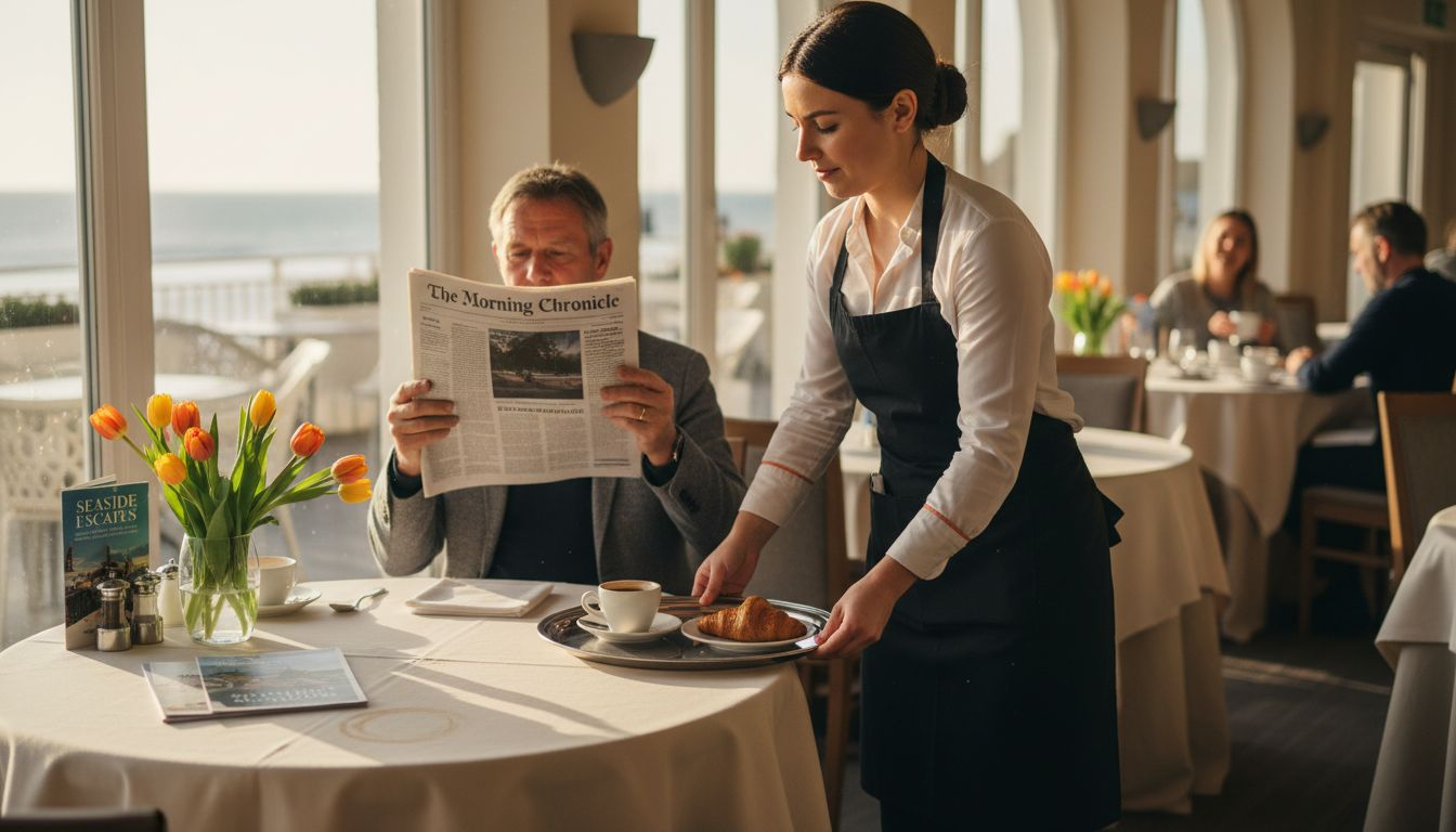 Waitress serving guest in luxury restaurant