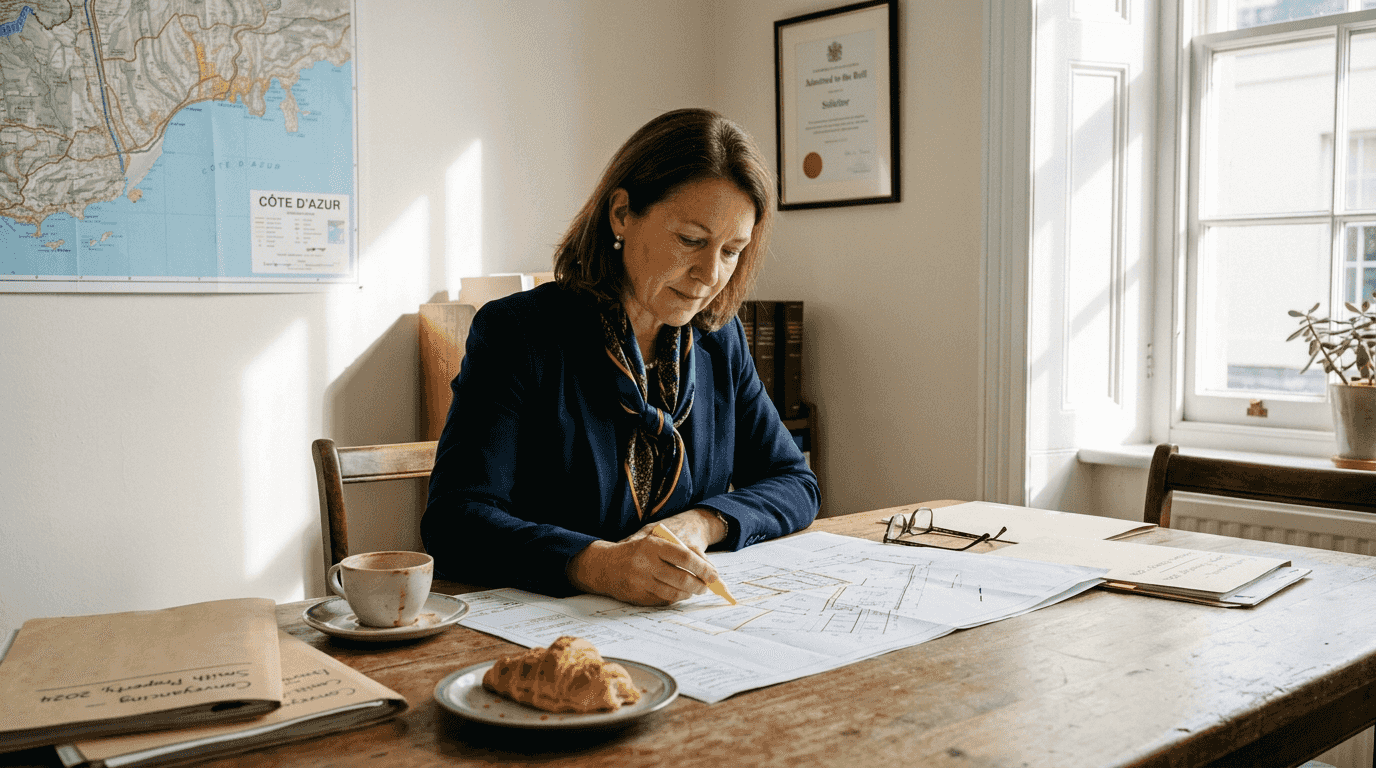 Lawyer reviewing Côte d’Azur property boundary documents