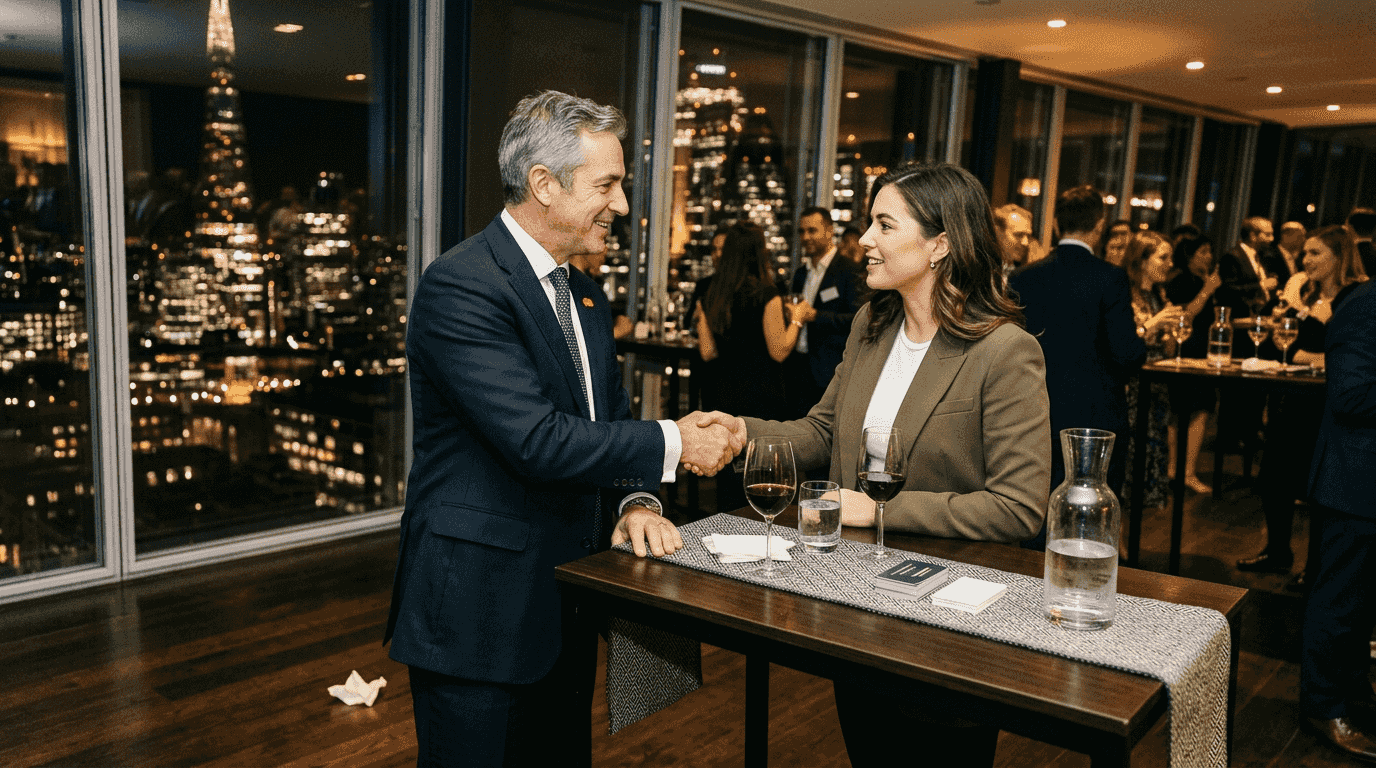Handshake at luxury networking event