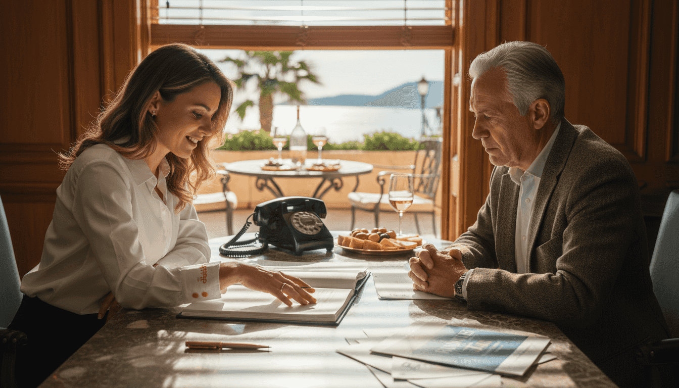 Client and lawyer reviewing property contract