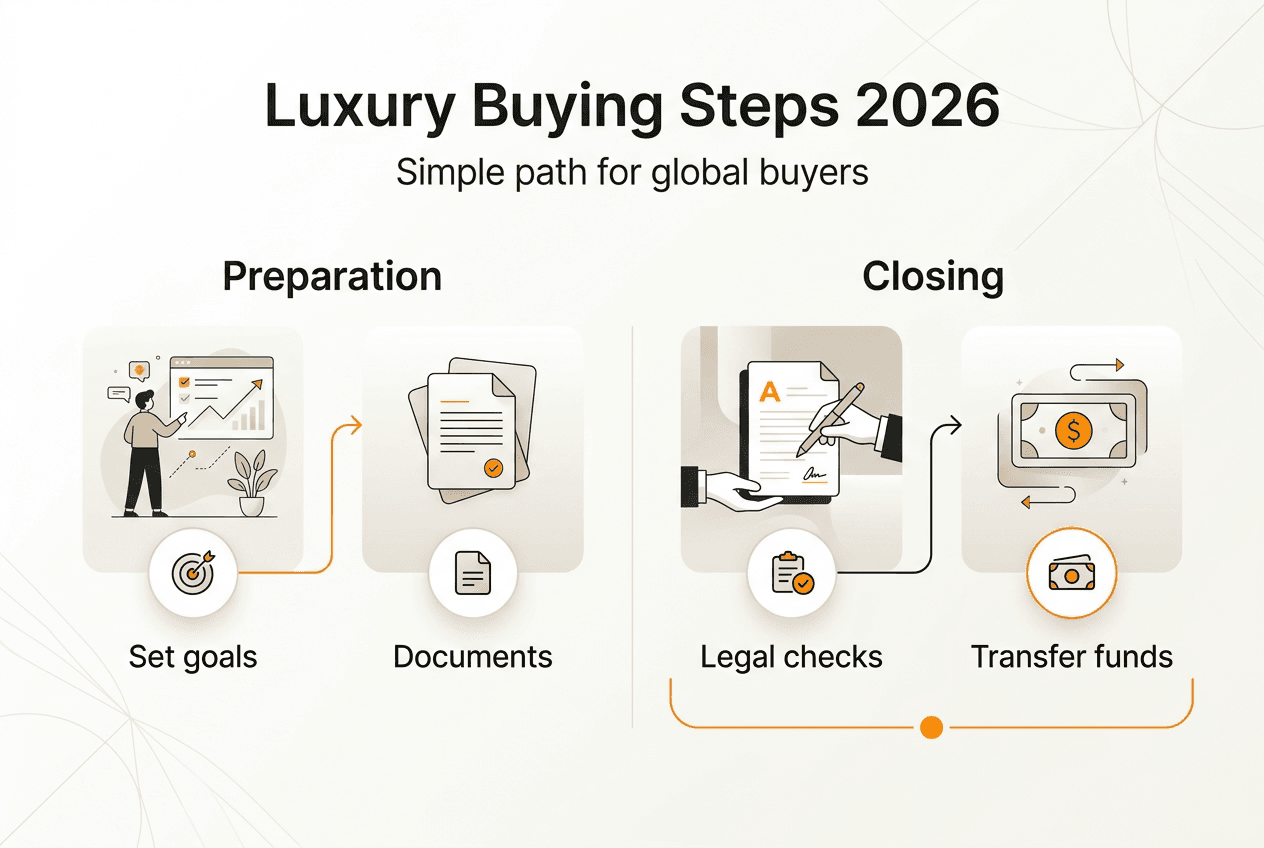 Infographic luxury property buying steps overview