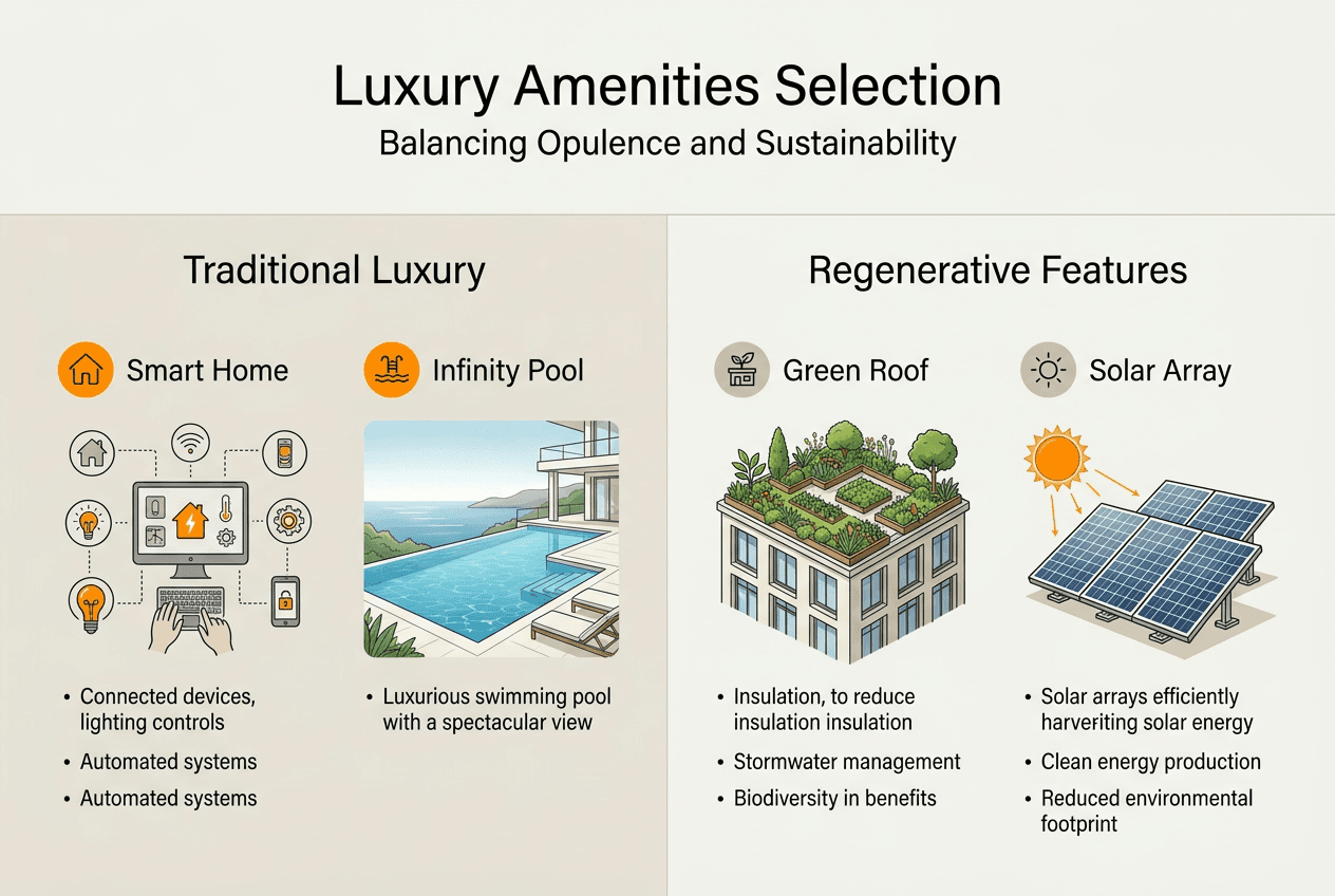 Infographic contrasting luxury and regenerative amenities