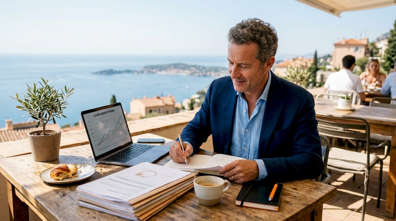 Agent reviewing growth trends for Riviera properties