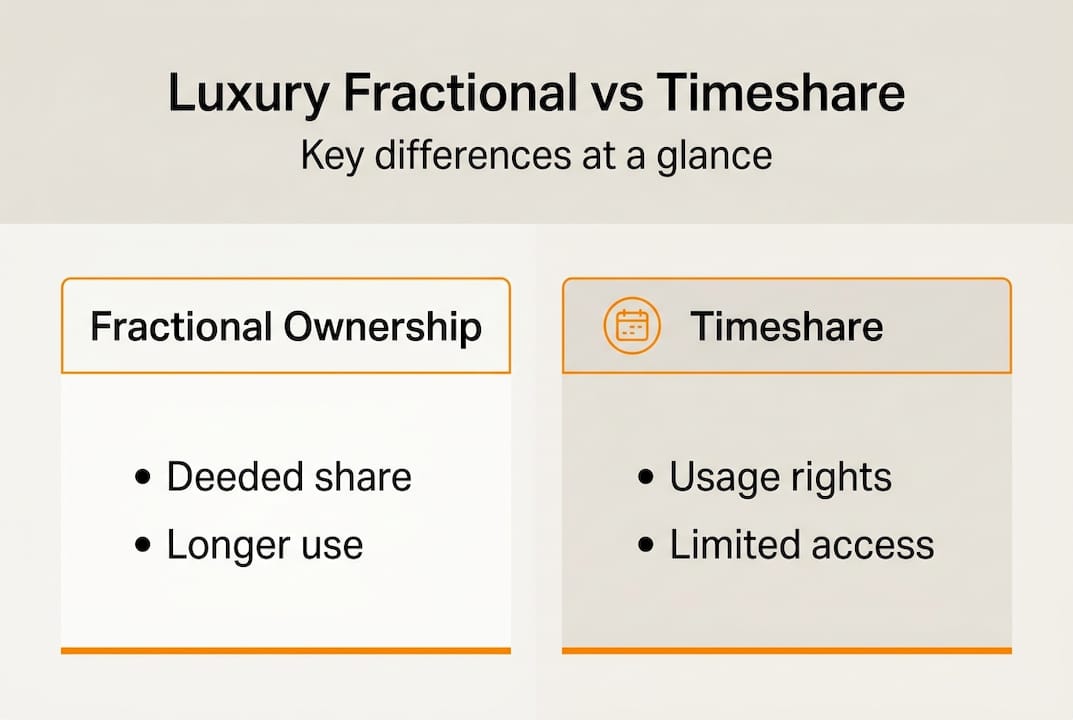 Infographic comparing fractional and timeshare key features