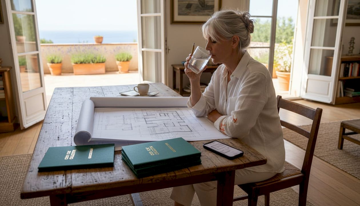 Architect reviewing sustainable property plans