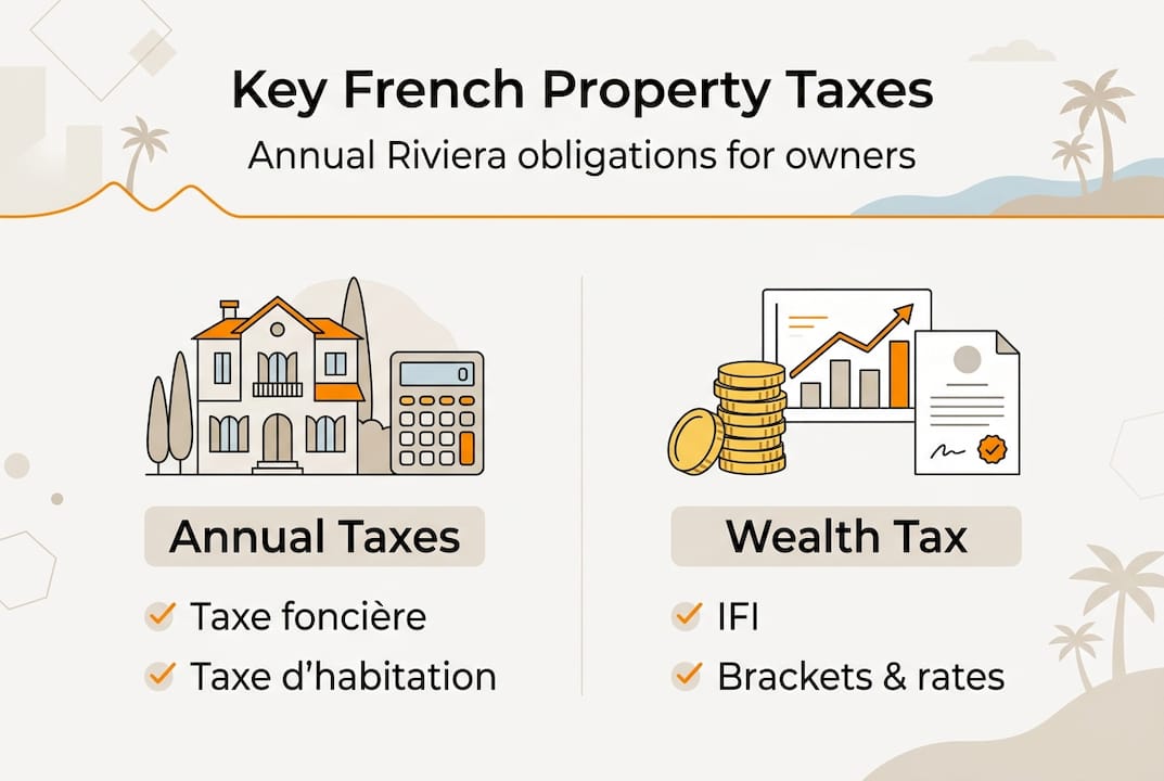 Infographic illustrating main French property taxes