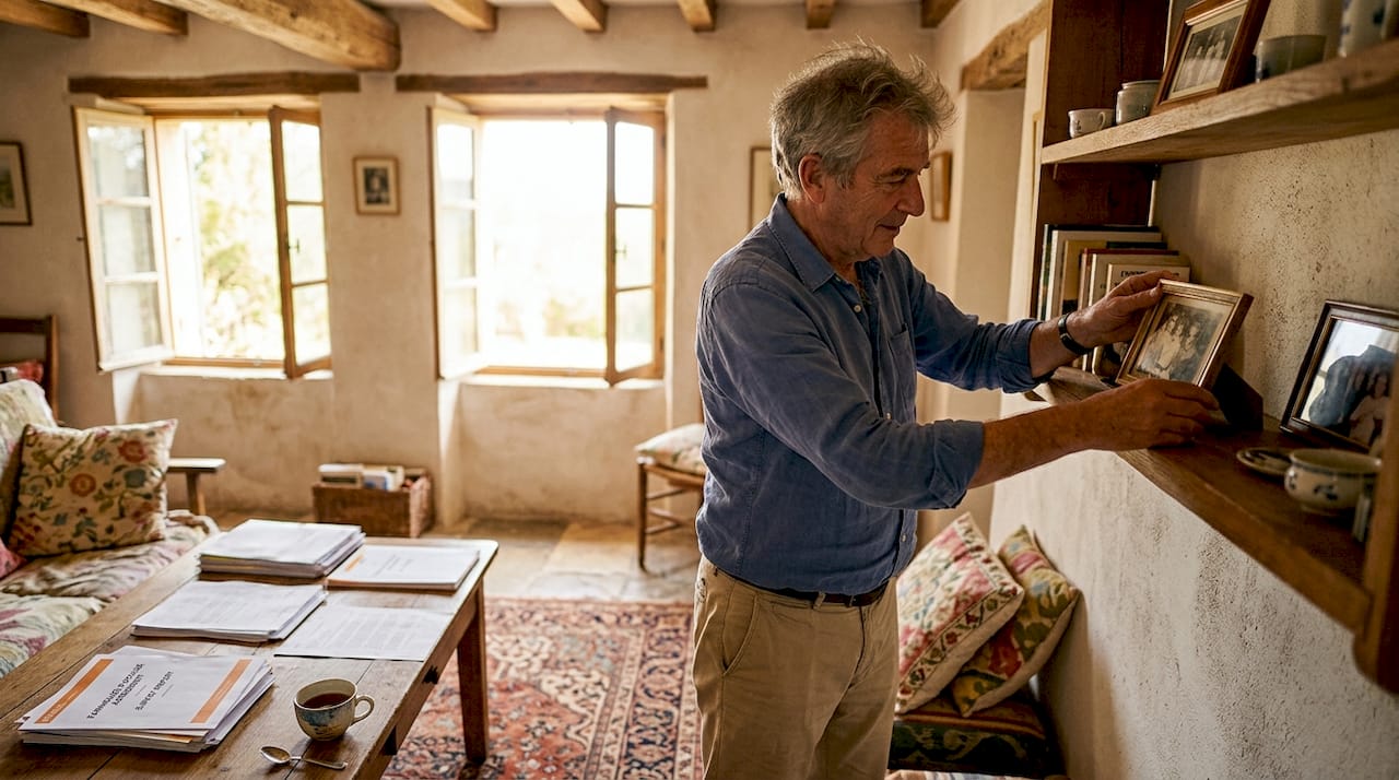 Man arranging photos at Côte d'Azur home