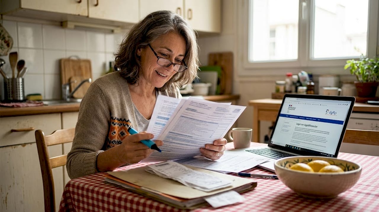 Investor reviewing real estate tax forms in kitchen