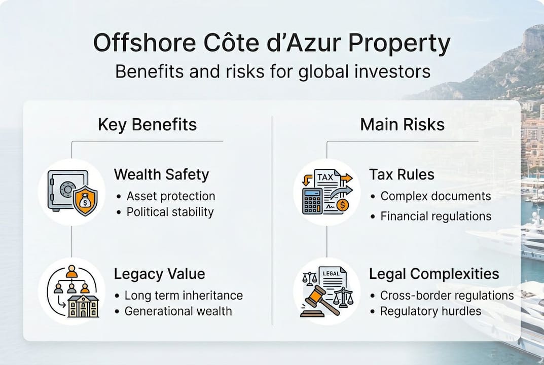 Infographic showing offshore Côte d’Azur property pros and cons