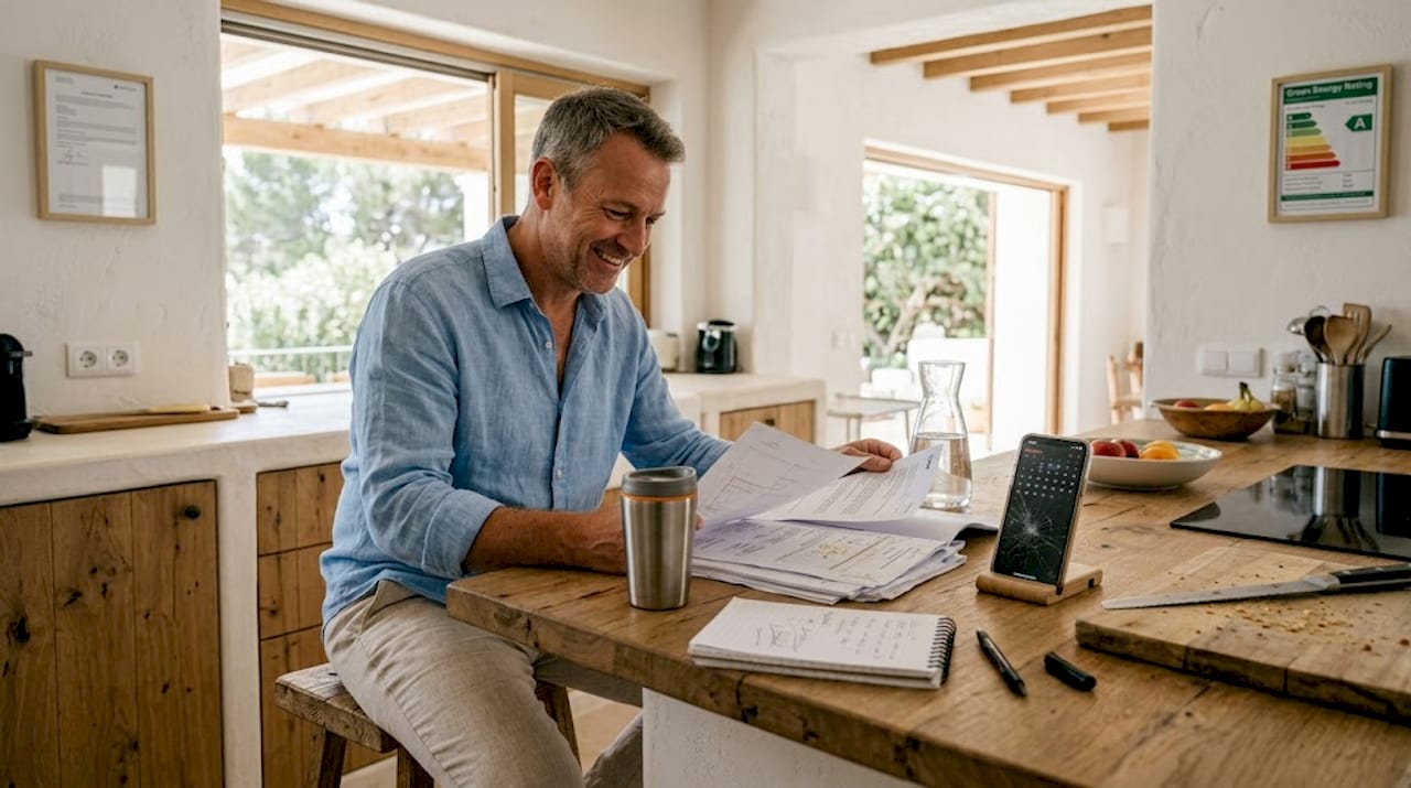 Homeowner reviews new-build sustainable estate documents