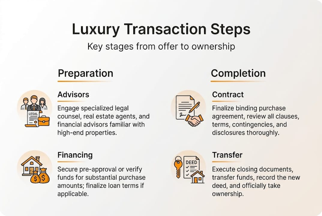 Infographic showing luxury property transaction steps