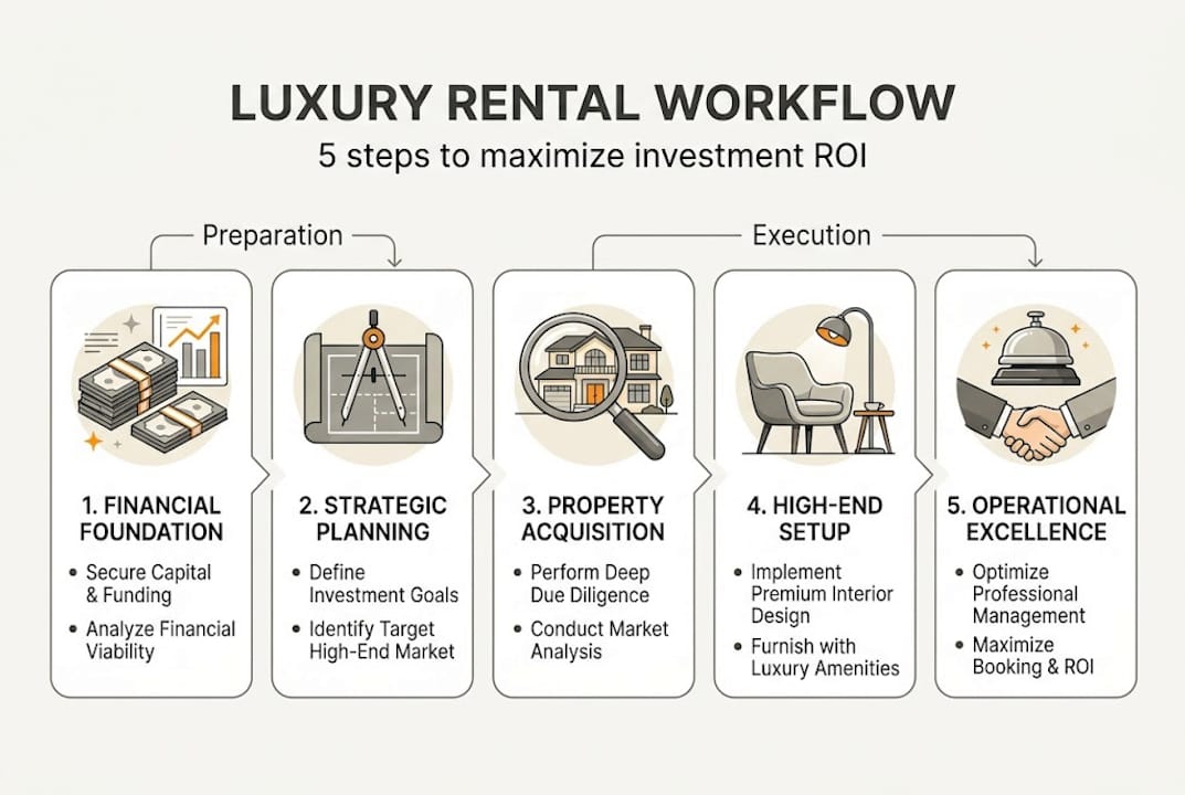 Infographic visualizing steps in luxury rental investment
