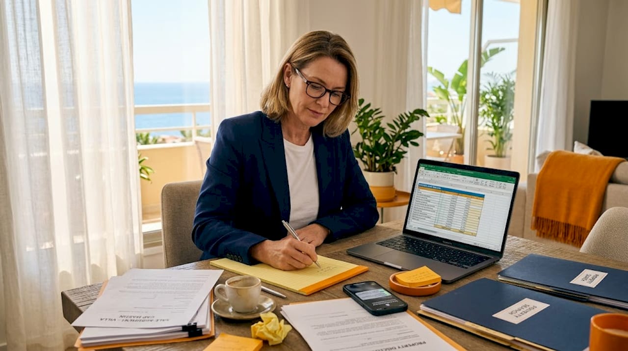 Buyer assembling negotiation documents at table