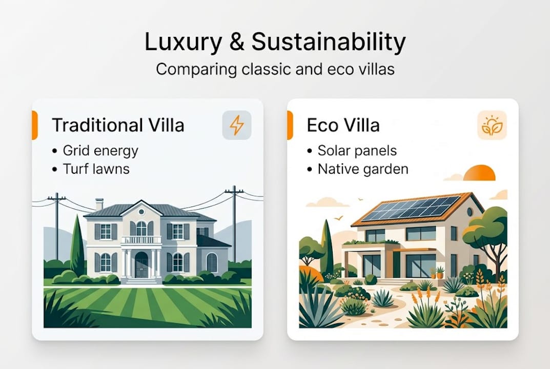 Infographic showing classic vs eco luxury villa features