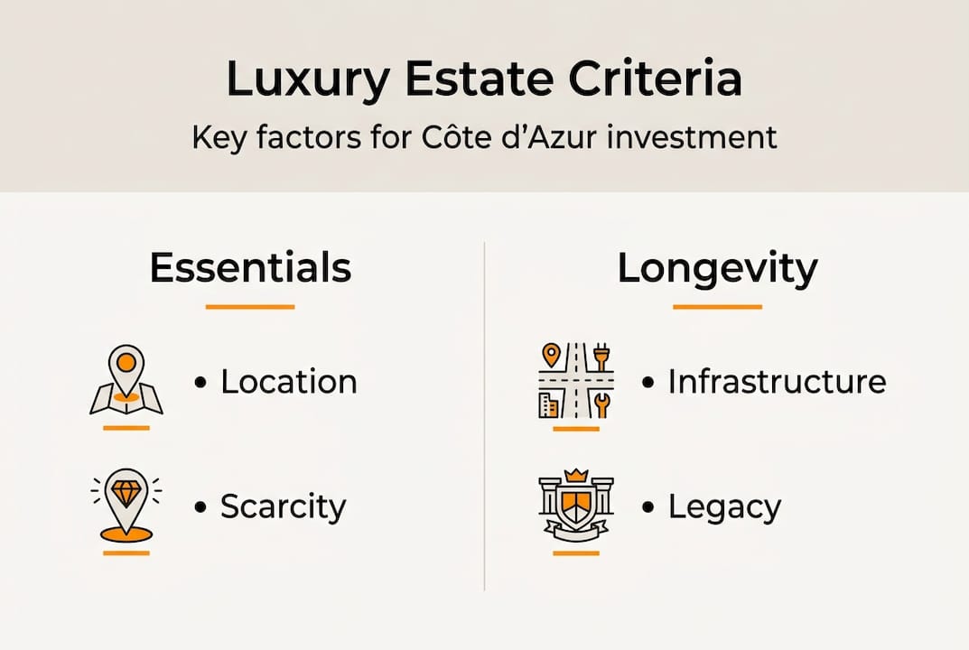 Infographic summarizing luxury estate selection criteria