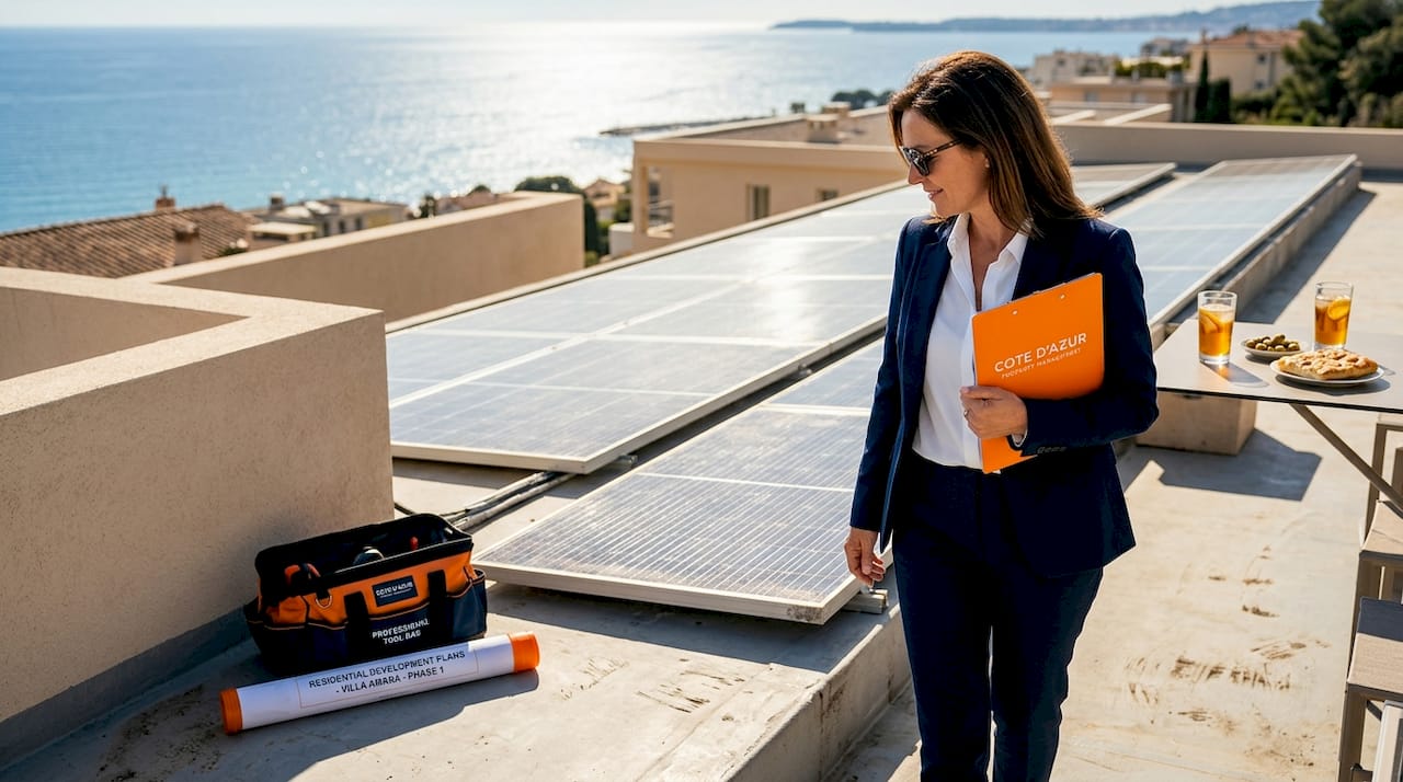 Inspected solar panels on modern rooftop