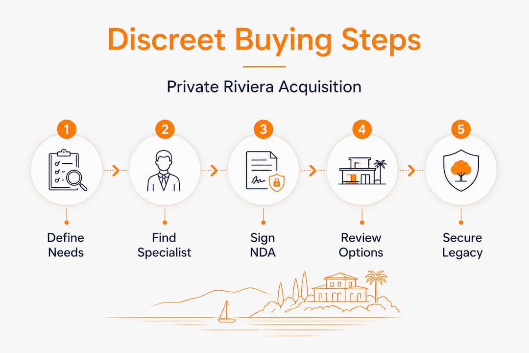 Infographic outlines discreet property acquisition steps