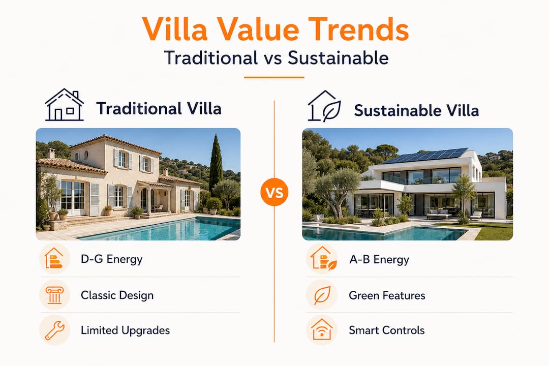 Infographic comparing traditional and sustainable villas