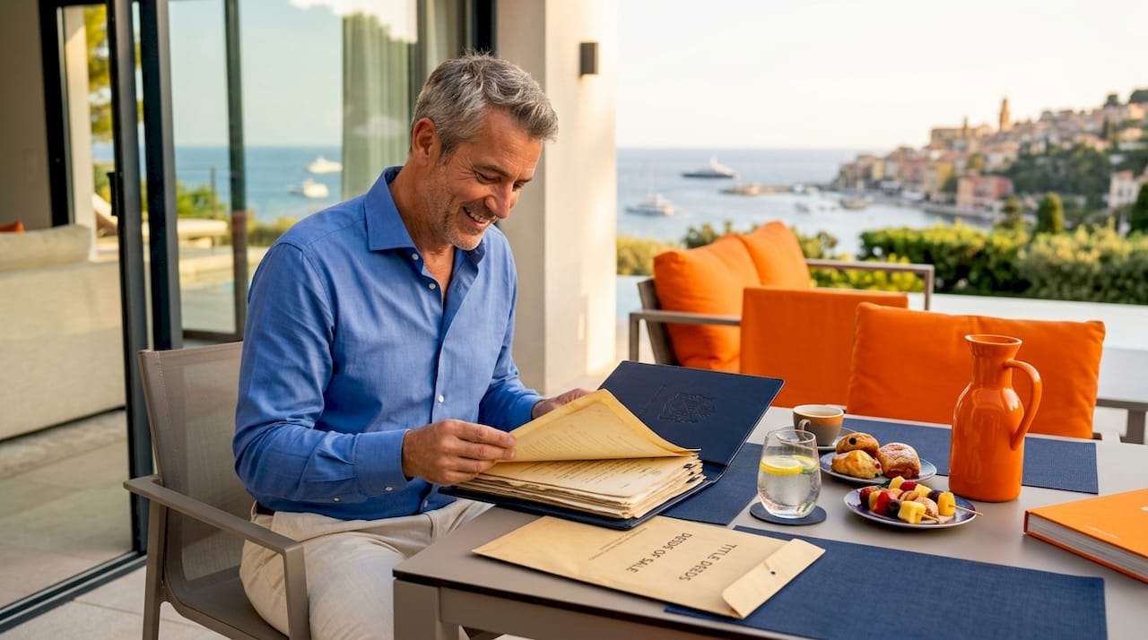 Man reviews inherited estate papers at table