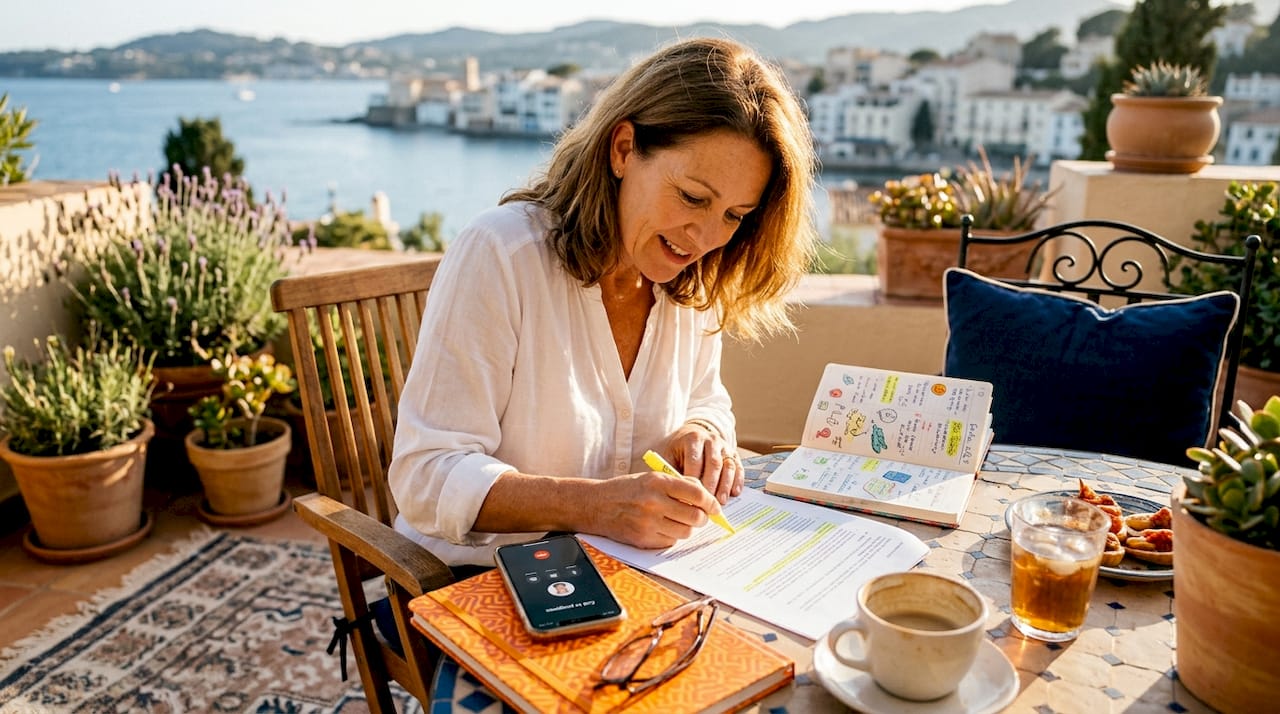 Woman mapping negotiation steps at desk