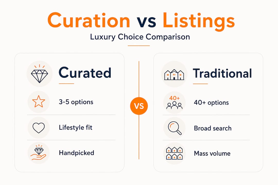 Infographic comparing curated and traditional listings