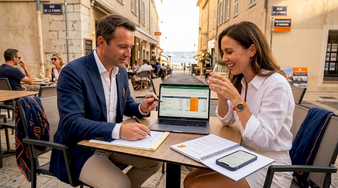 Investor and advisor reviewing property spreadsheets