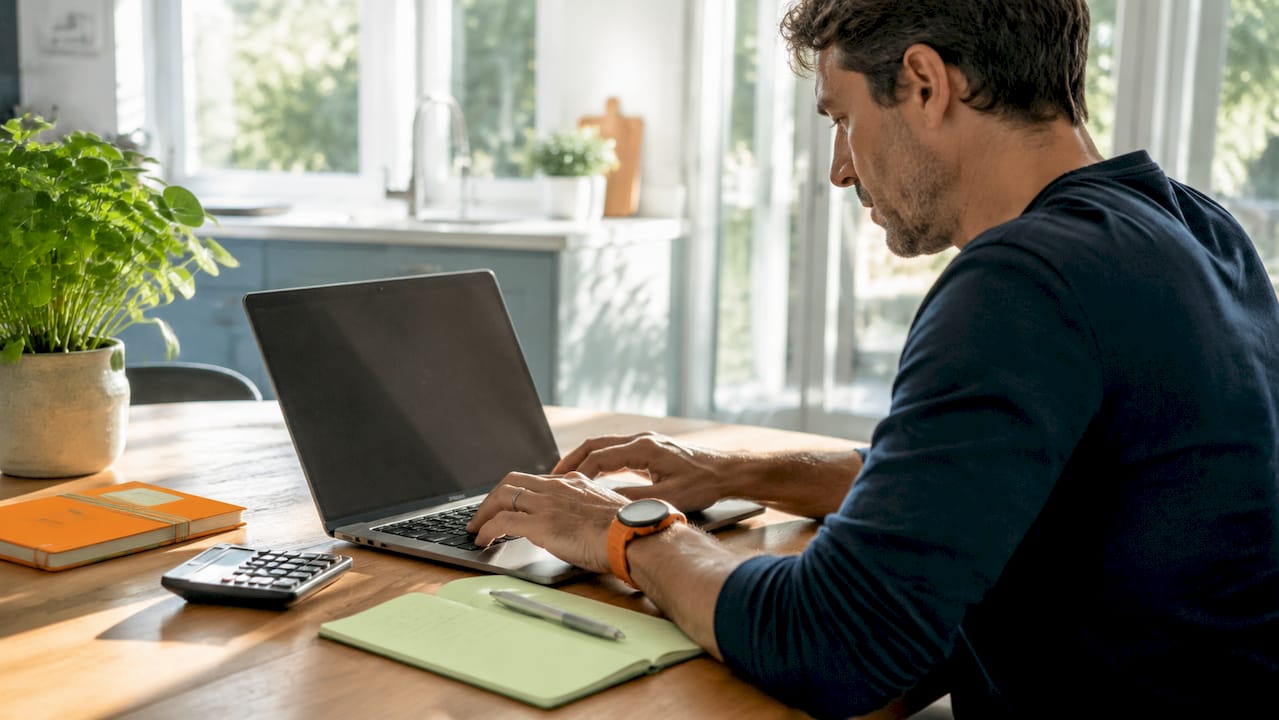 Hands typing detailed financial analysis data