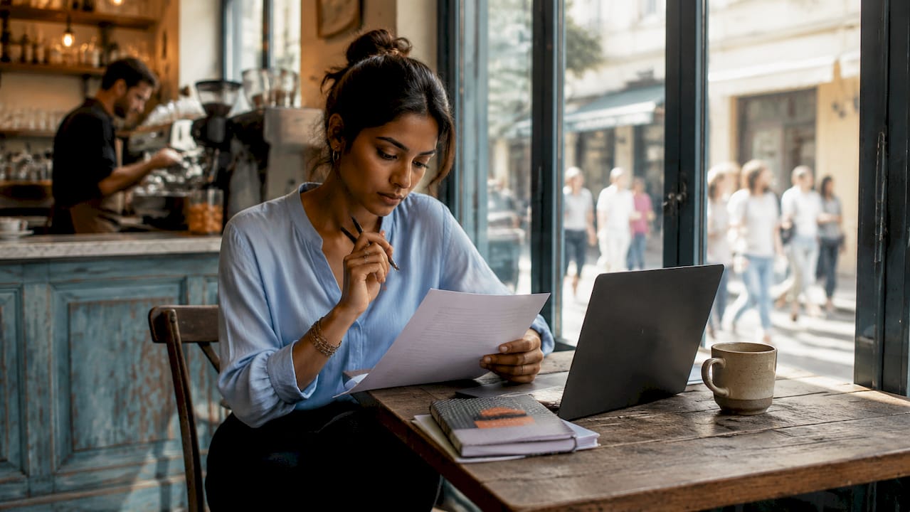 Woman submitting mortgage application at bank