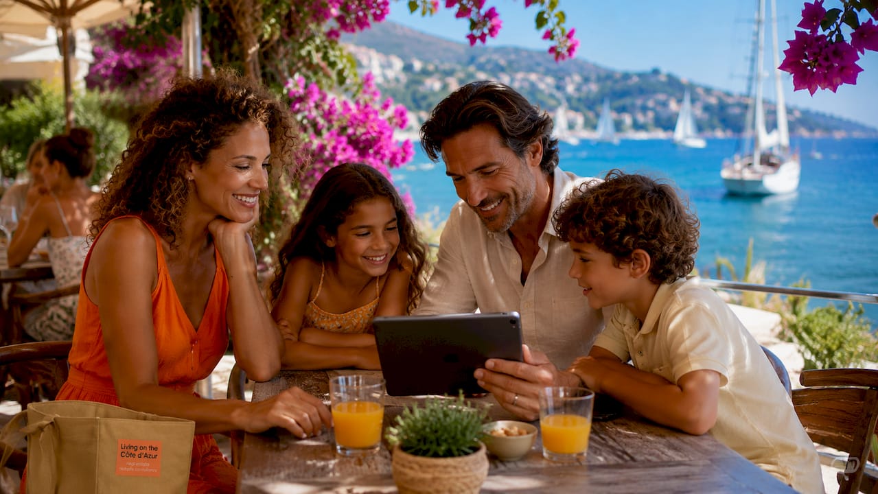Family discussing property investment on terrace