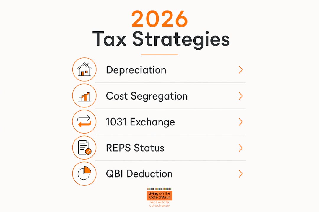 Infographic illustrating 2026 real estate tax strategies