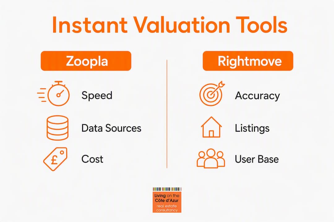 Infographic comparing Zoopla and Rightmove valuation tools