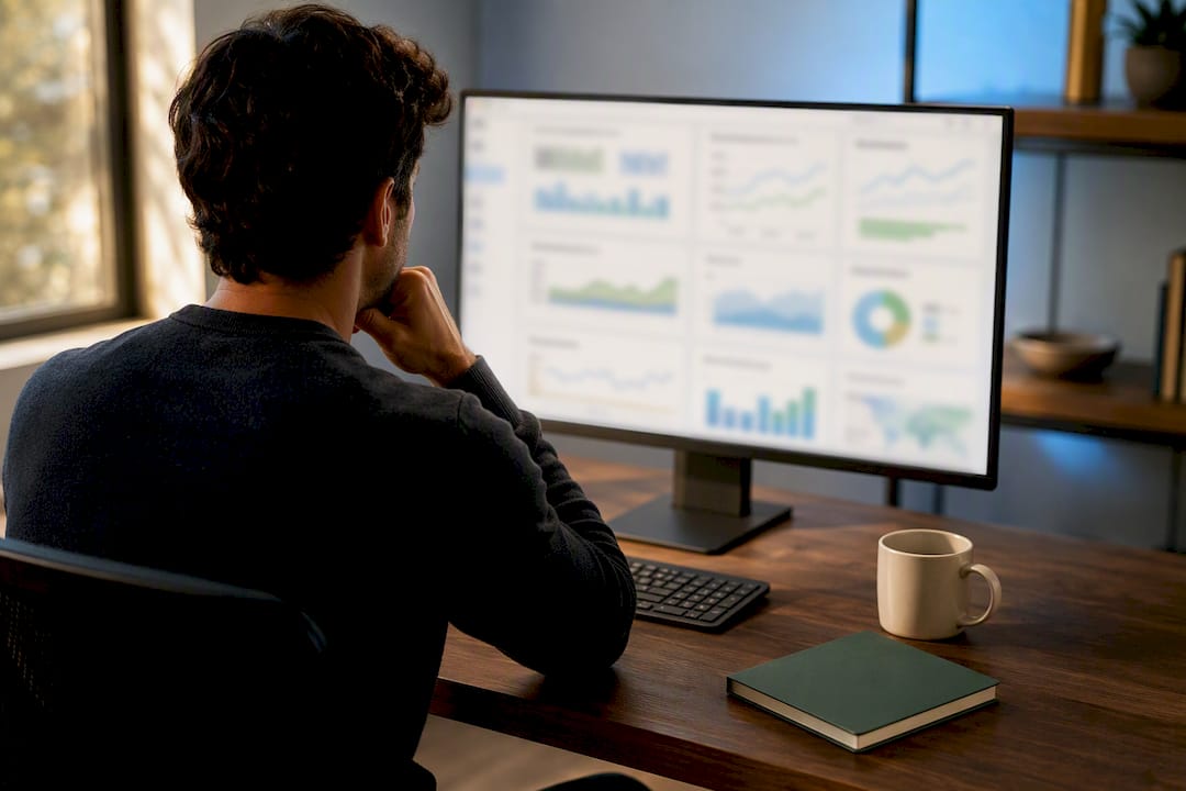 Analyst reviewing SEO performance dashboards