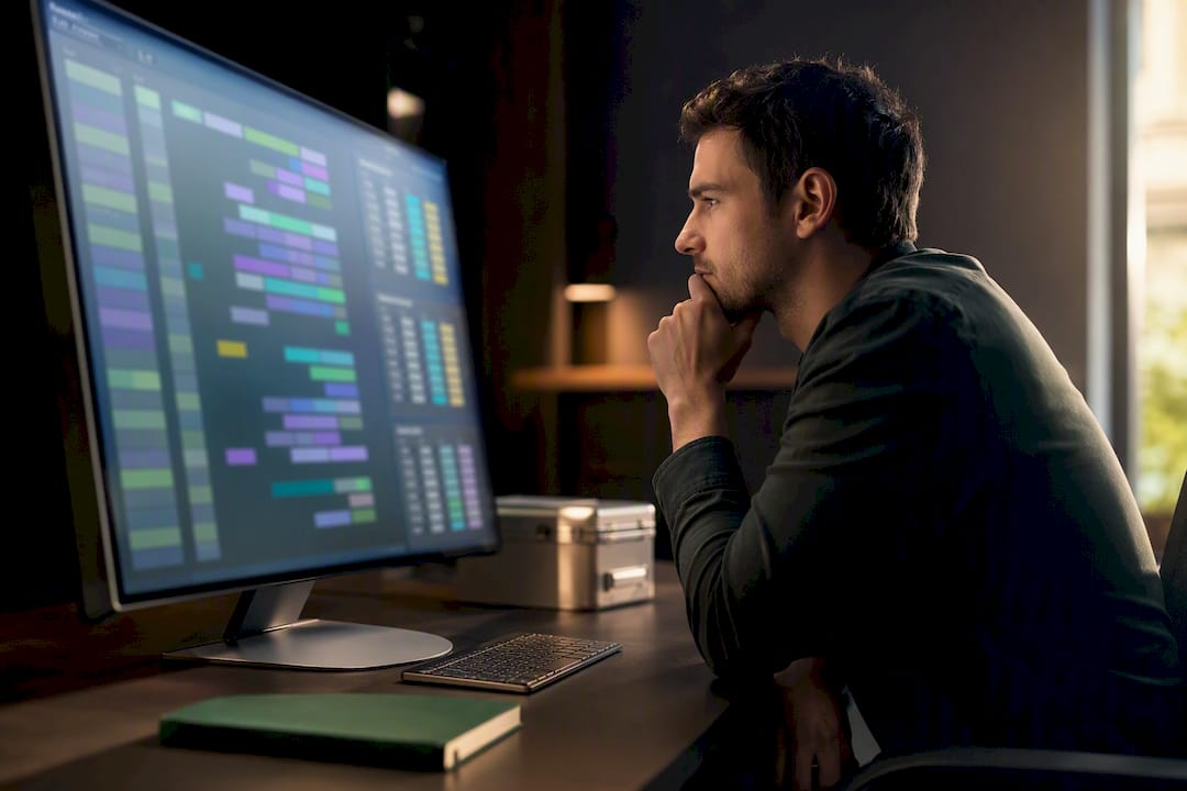 Analyst reviewing churn model data