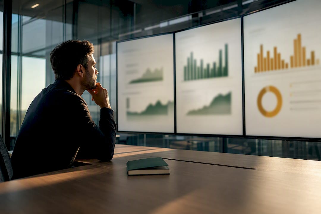 Growth manager reviewing three analytics charts