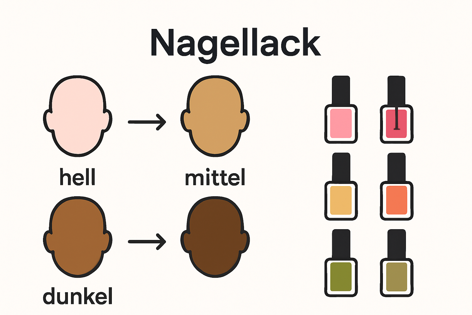 Skin tones with corresponding nail polish colors infographic