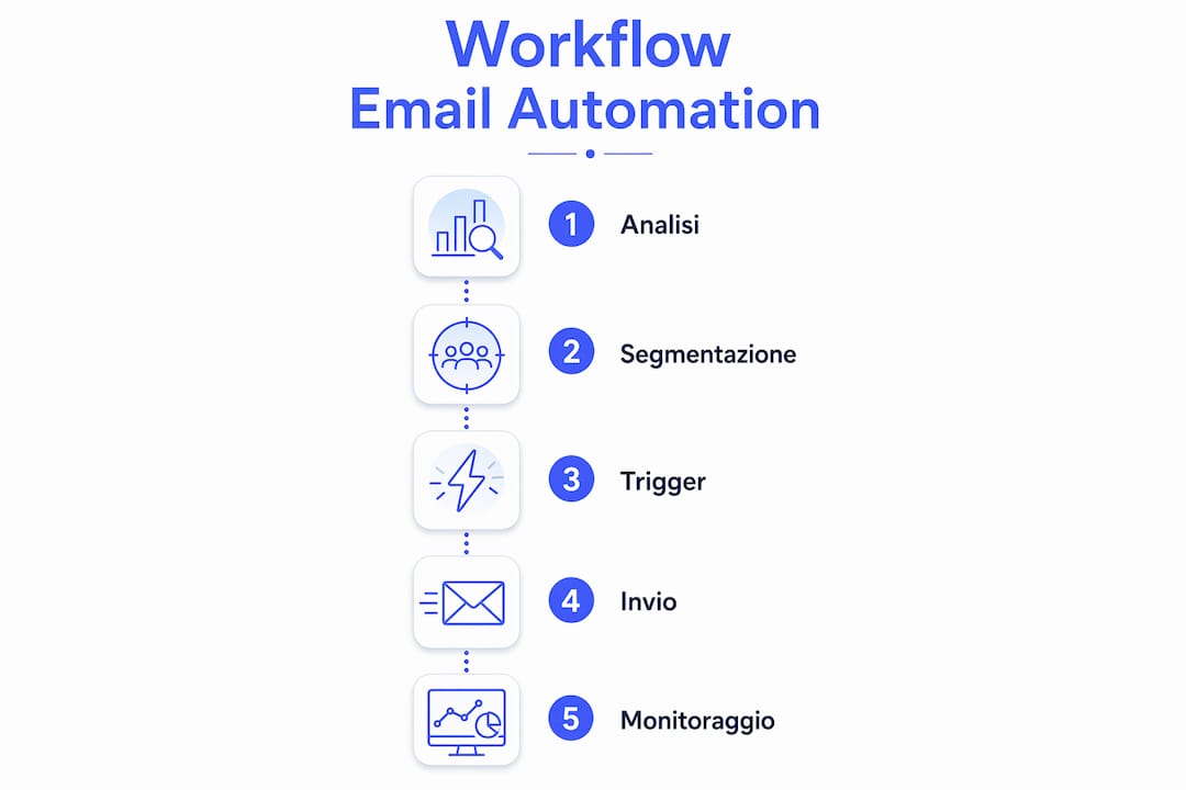 Infografica sul flusso operativo dell’automazione delle email